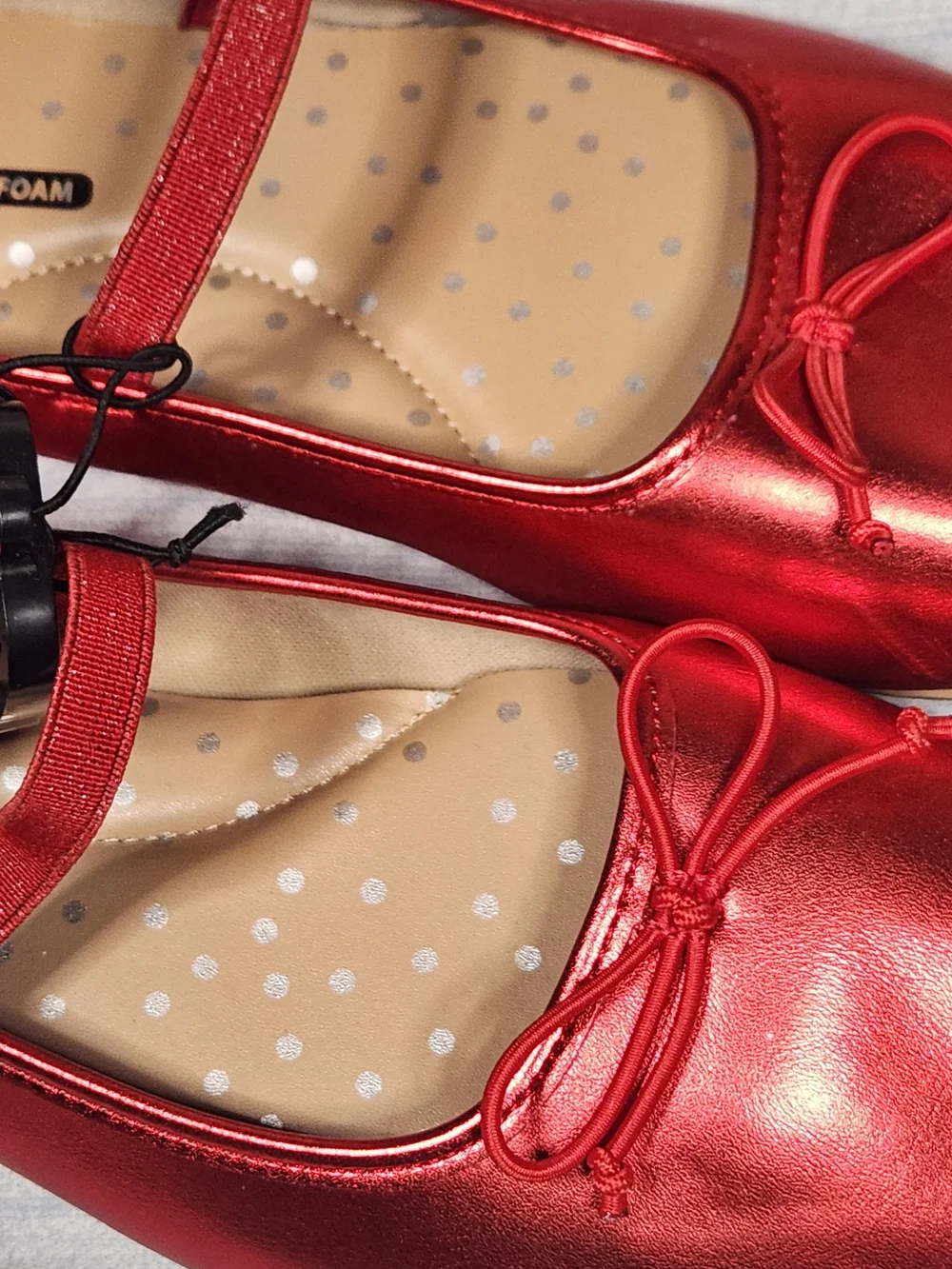 Wonder Nation Girls Metallic Red Mary Jane Ballet Flats Shoes Memory Foan Size 6